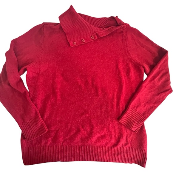 ST JOHNS BAY Red Sweater Size XL Red holiday cozy warm button neck - Picture 3 of 9